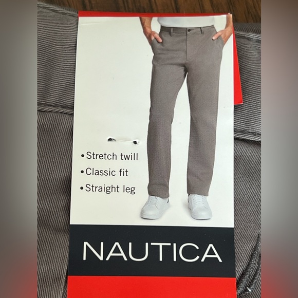 Nautica Men’s Stretch Soft Twill Pants 34x30 Gray Classic Fit Straight Leg NWT - Picture 3 of 5